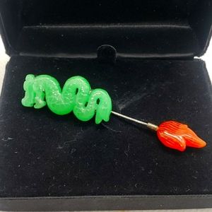 Vintage SS  jade dragon brooch/ pin